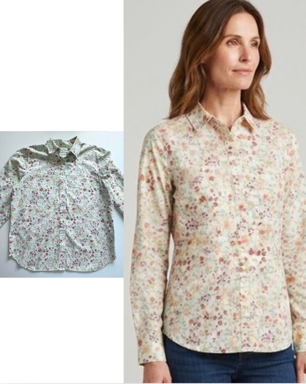Orvis Floral Wrinkle-Free Button Down Shirt Size 14